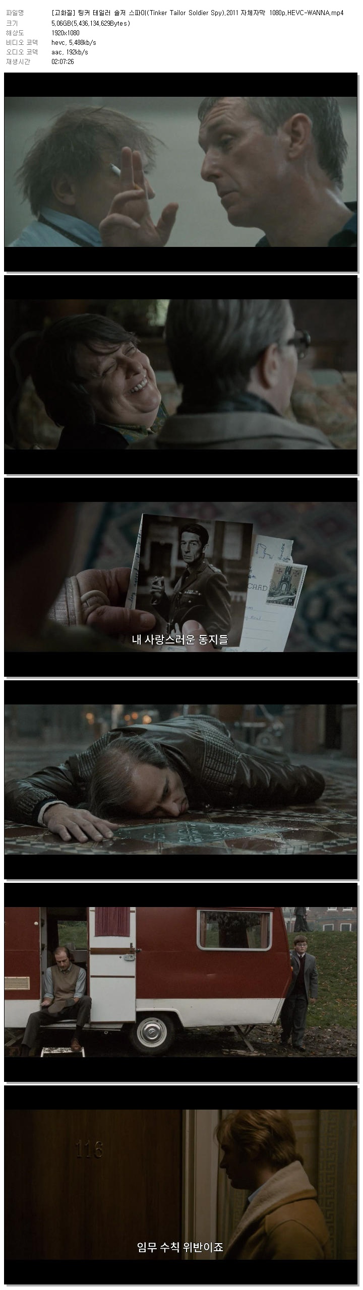 고화질] 팅커 테일러 솔저 스파이(Tinker Tailor Soldier Spy).2011 자체자막 1080P.Hevc-Wanna